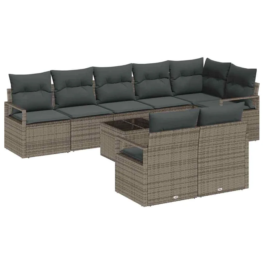 Ensemble de canapé de jardin 9 pcs Gris clair polyrotin - 2