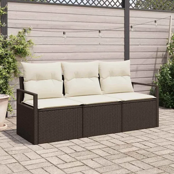 Ensemble de canapé de jardin 3 pcs Marron et blanc polyrotin