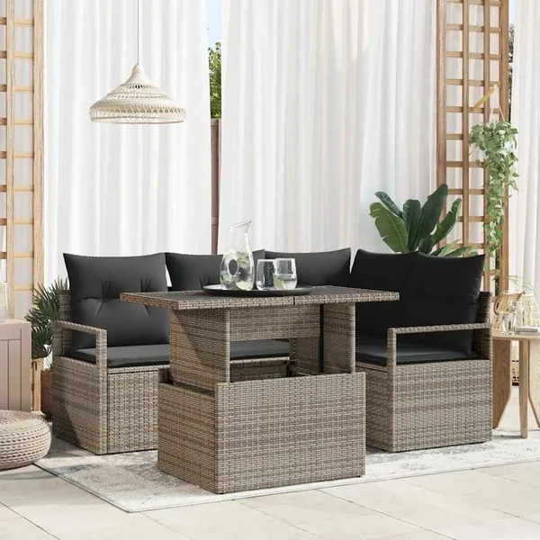 Ensemble de canapé de jardin avec coussin 5 pcs Gris Poly rotin