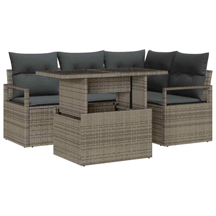 Ensemble de canapé de jardin avec coussin 5 pcs Gris Poly rotin - 2