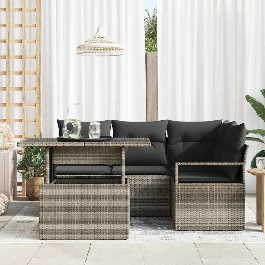 Ensemble de canapé de jardin avec coussin 5 pcs Gris Poly rotin - 3