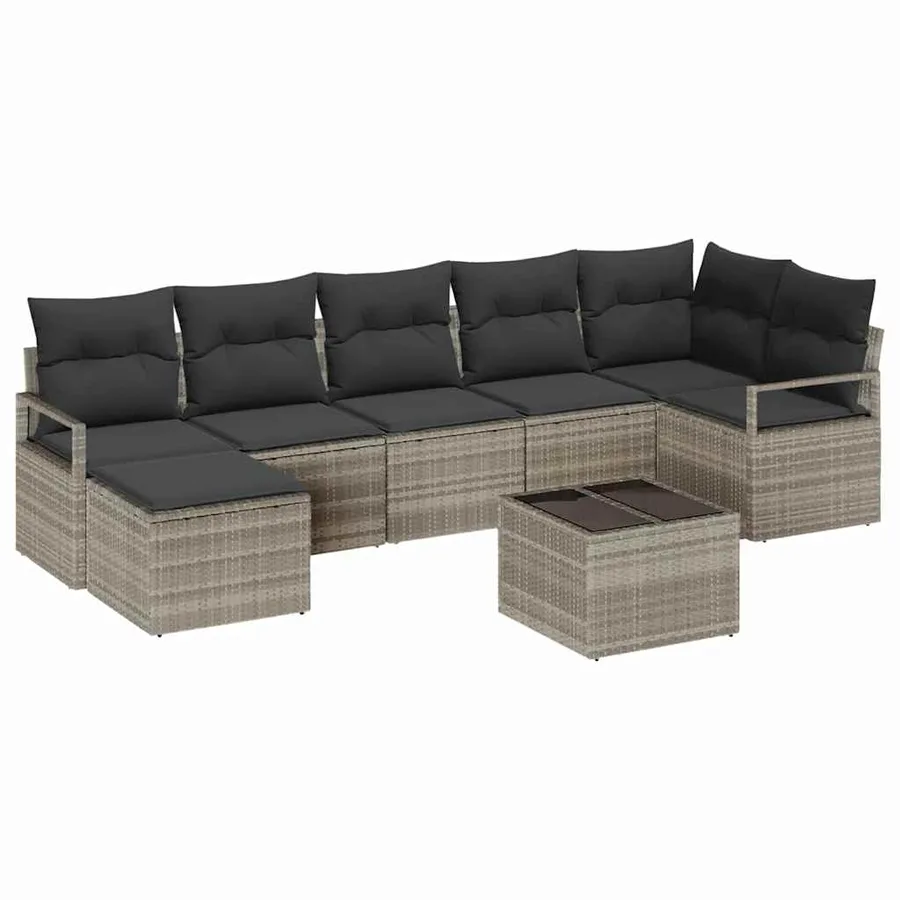 Ensemble de Canapés avec coussin 9 pcs Gris clair polyrotin - 2