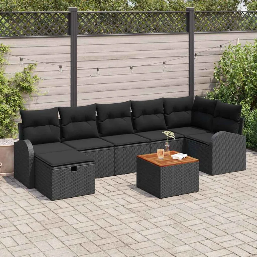 Ensemble de canapé de jardin avec coussin 8 pcs Noir polyrotin