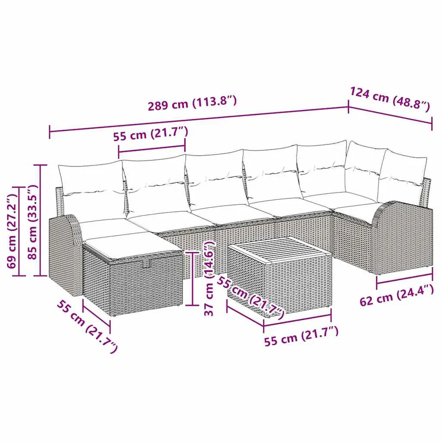 Ensemble de canapé de jardin avec coussin 8 pcs Noir polyrotin - 11