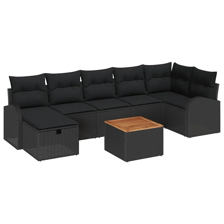Ensemble de canapé de jardin avec coussin 8 pcs Noir polyrotin - 2