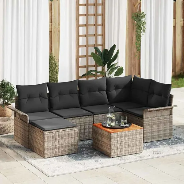 Ensemble de canapé de jardin avec stockage 7 pcs Gris polyrotin