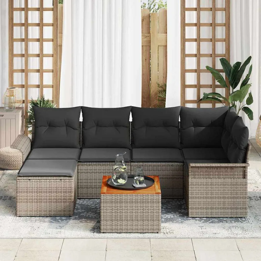 Ensemble de canapé de jardin avec stockage 7 pcs Gris polyrotin - 3