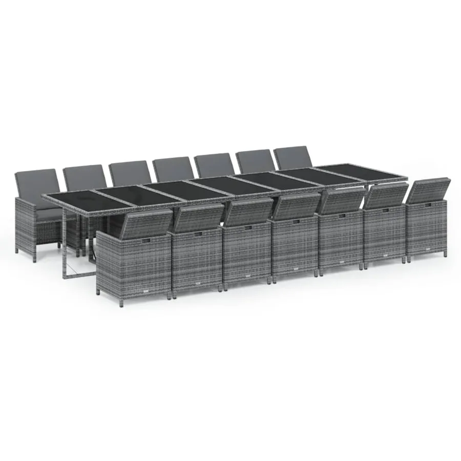Ensemble à manger de jardin coussins 15 pcs Résine tressée Gris - 2