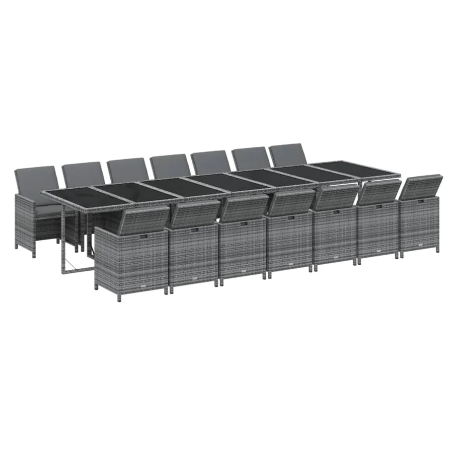 Ensemble à manger de jardin coussins 15 pcs Résine tressée Gris - 3
