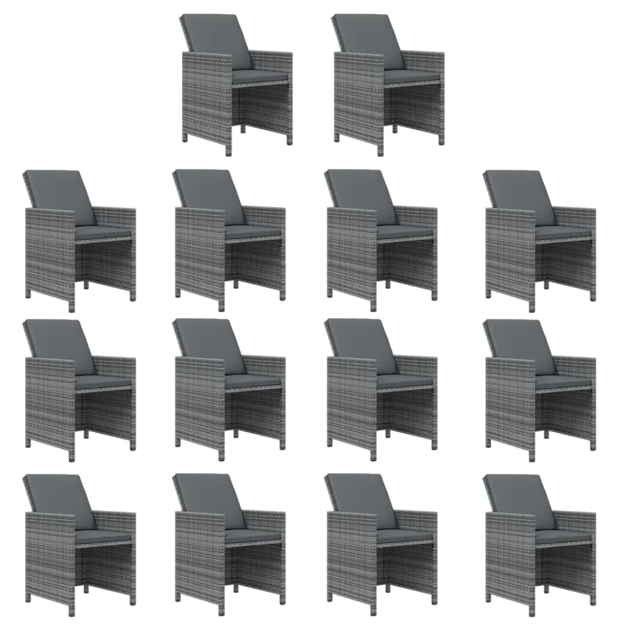 Ensemble à manger de jardin coussins 15 pcs Résine tressée Gris - 4