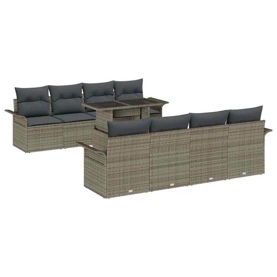 Ensemble de canapé de jardin 9 pcs Gris Poly Rattan - 2