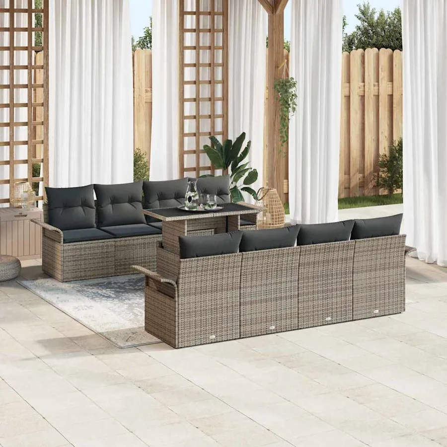 Ensemble de canapé de jardin 9 pcs Gris Poly Rattan - 3