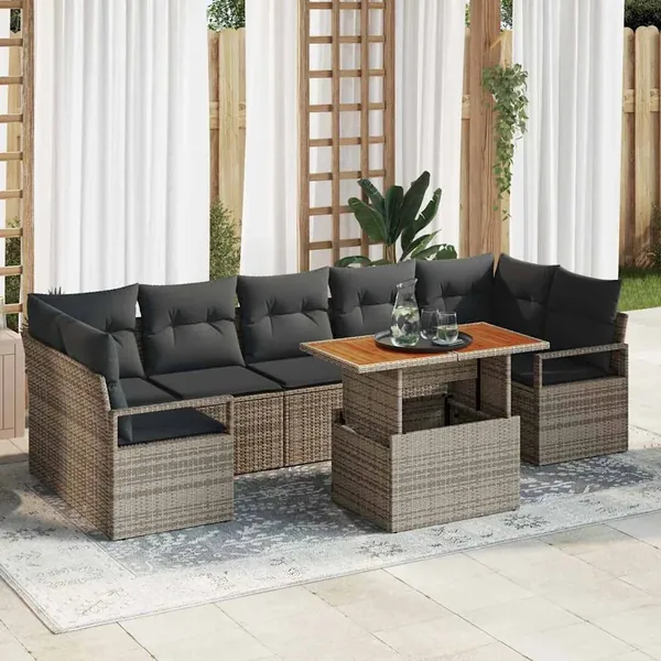 Ensemble de canapé de jardin 8 pcs Gris Poly rotin