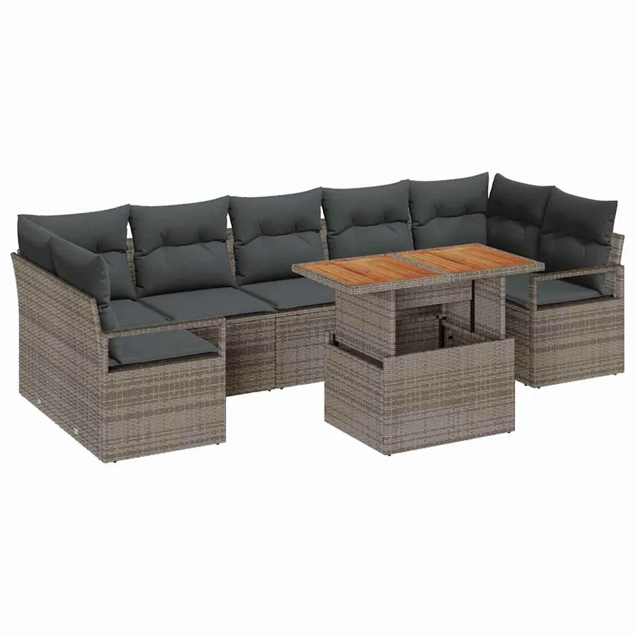 Ensemble de canapé de jardin 8 pcs Gris Poly rotin - 2