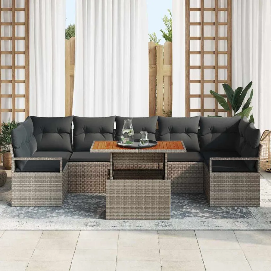 Ensemble de canapé de jardin 8 pcs Gris Poly rotin - 3