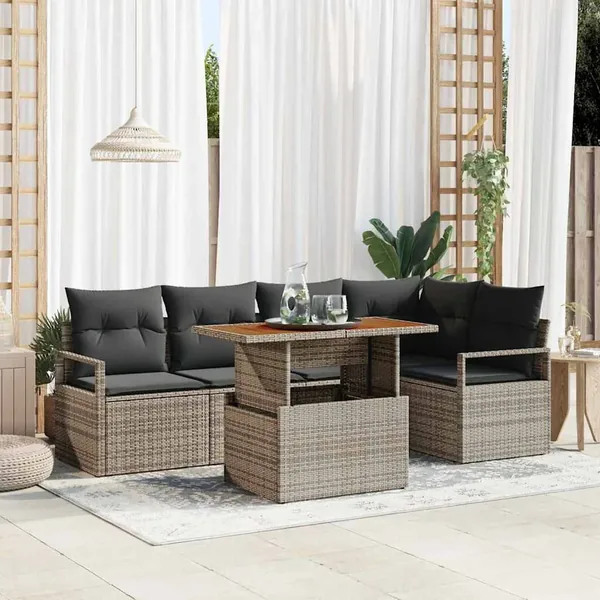 Ensemble de canapé de jardin 6 pcs Gris Poly rotin