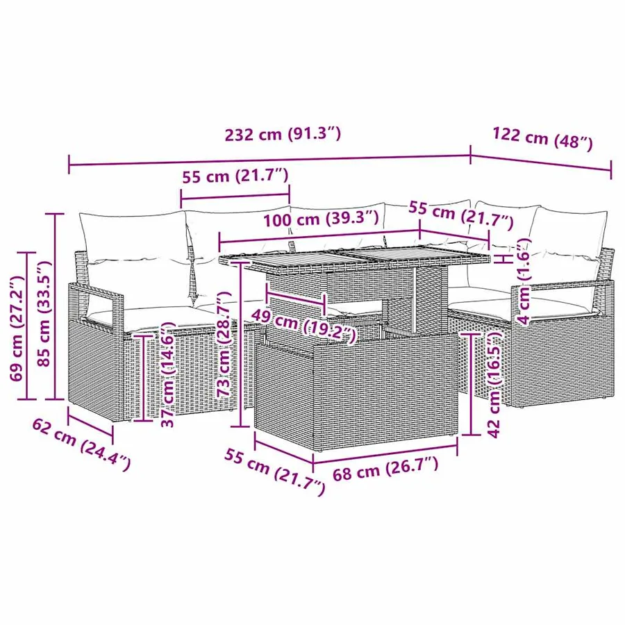 Ensemble de canapé de jardin 6 pcs Gris Poly rotin - 15