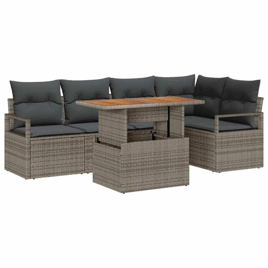 Ensemble de canapé de jardin 6 pcs Gris Poly rotin - 2