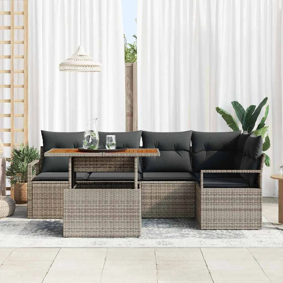 Ensemble de canapé de jardin 6 pcs Gris Poly rotin - 3