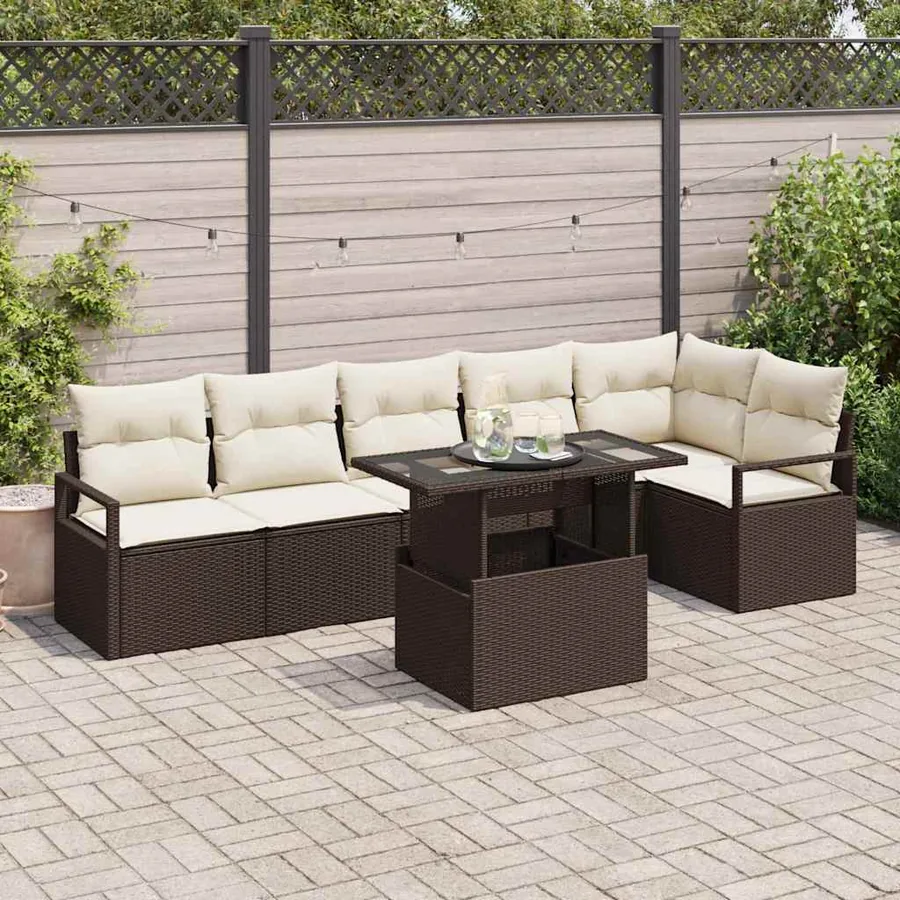 Ensemble de canapé de jardin 7 pcs Marron Poly rotin