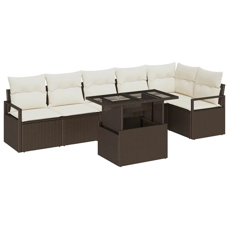 Ensemble de canapé de jardin 7 pcs Marron Poly rotin - 2