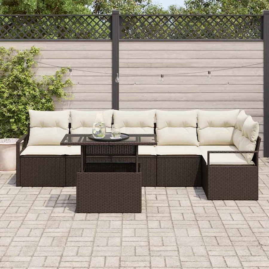 Ensemble de canapé de jardin 7 pcs Marron Poly rotin - 3