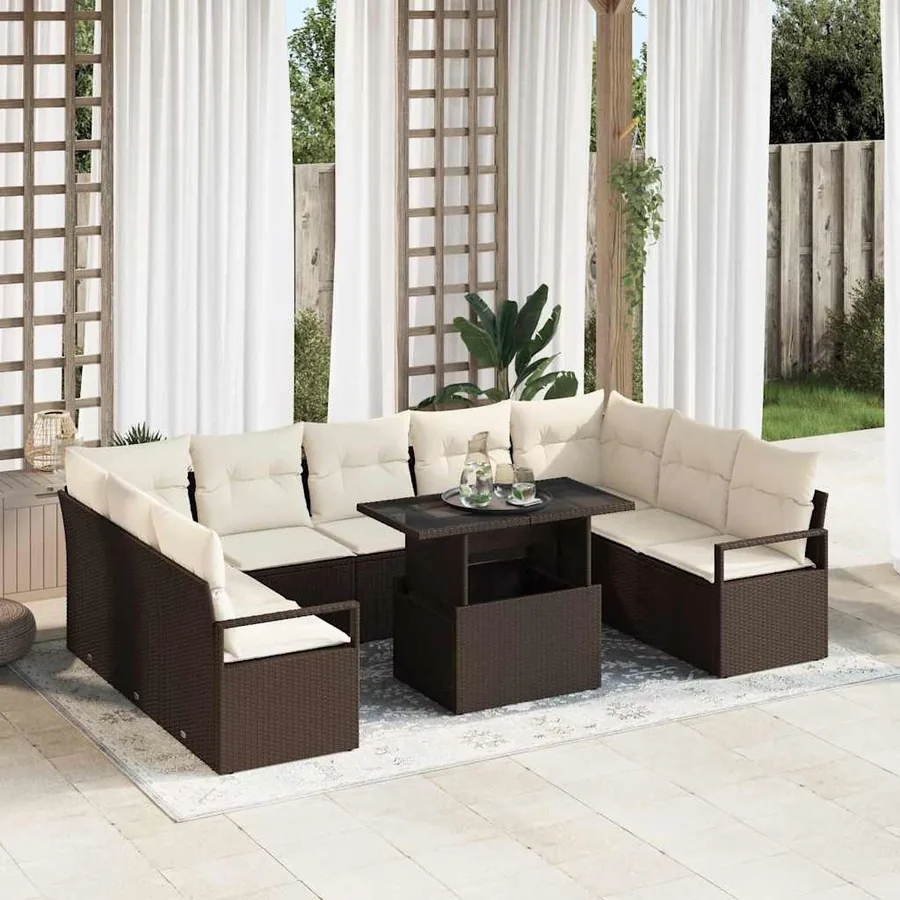 Ensemble de canapé de jardin 10 pcs Marron Poly rotin