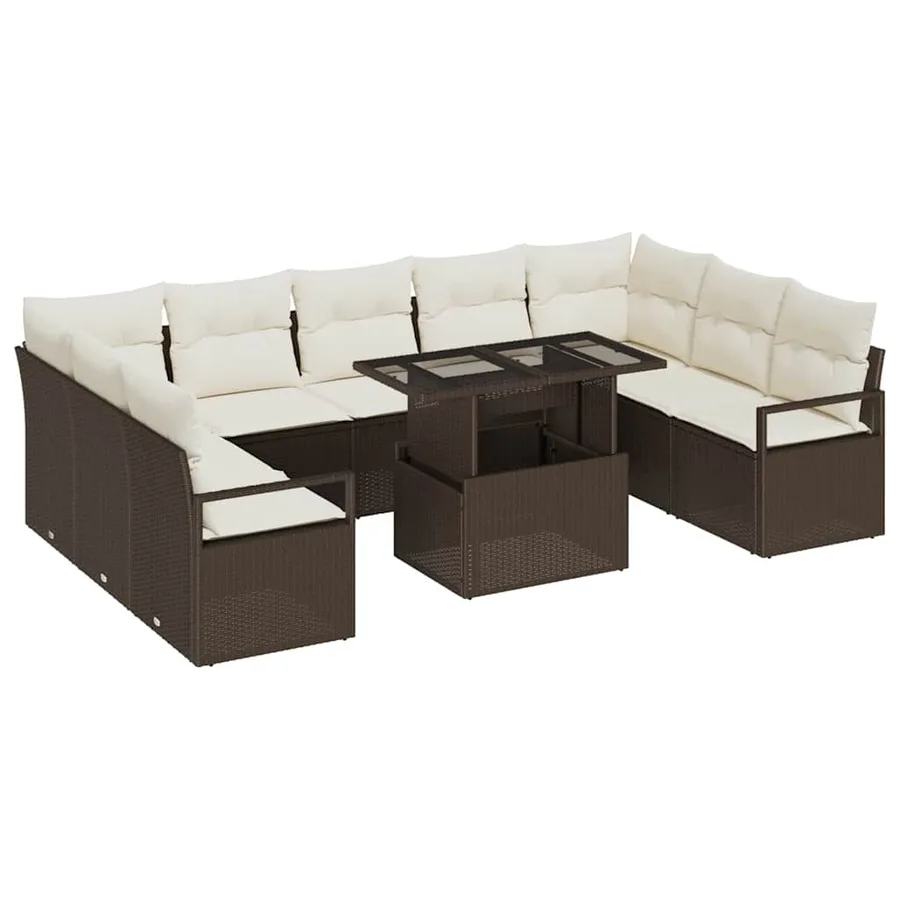 Ensemble de canapé de jardin 10 pcs Marron Poly rotin - 2