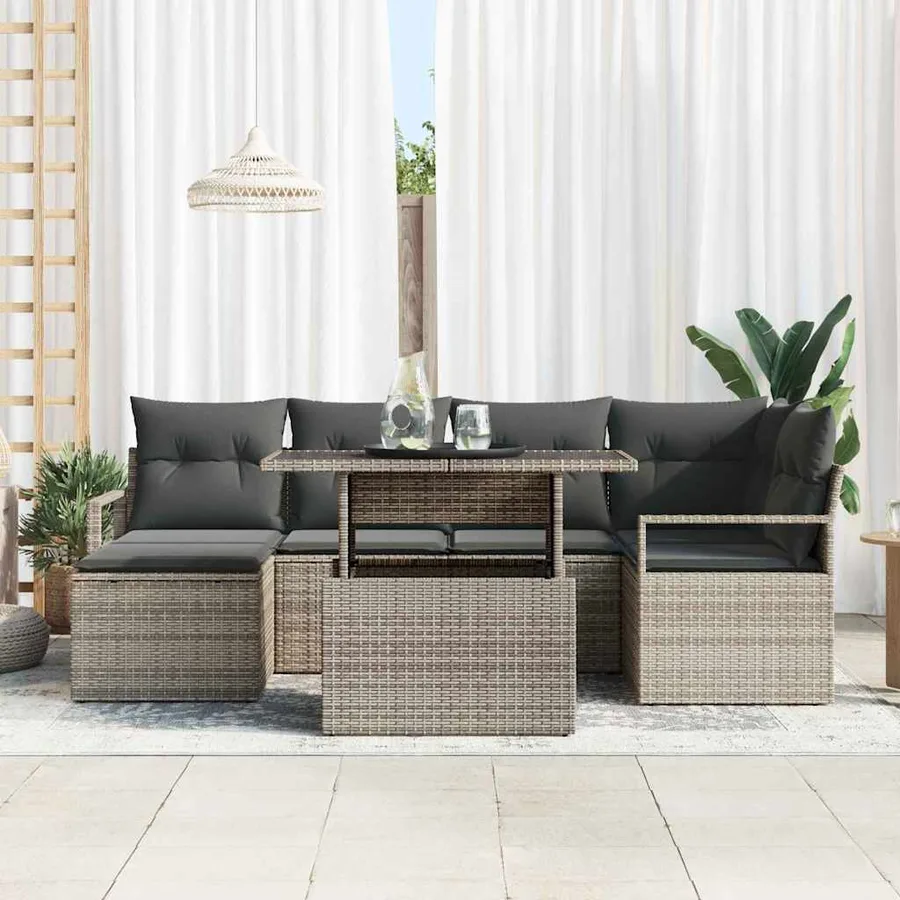 Ensemble de canapé de jardin 7 pcs Gris Poly rotin - 3