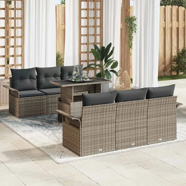 Ensemble de canapé de jardin 7 pcs Gris Poly Rattan
