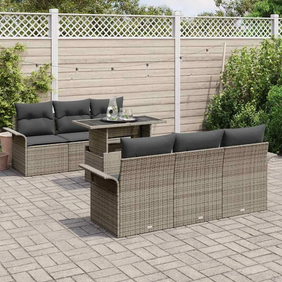 Ensemble de canapé de jardin 7 pcs Gris Poly Rattan - 3