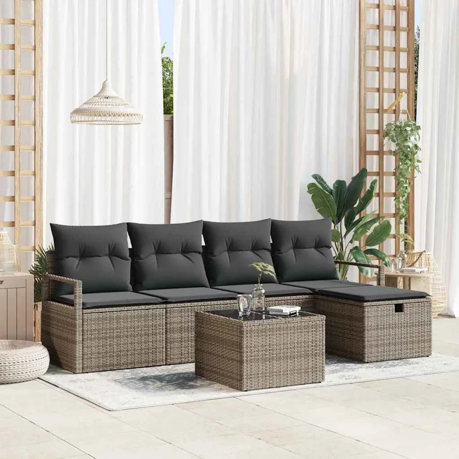 Ensemble de canapé de jardin avec coussin 6 pcs Gris Poly rotin