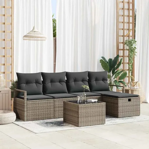 Ensemble de canapé de jardin avec coussin 6 pcs Gris Poly rotin