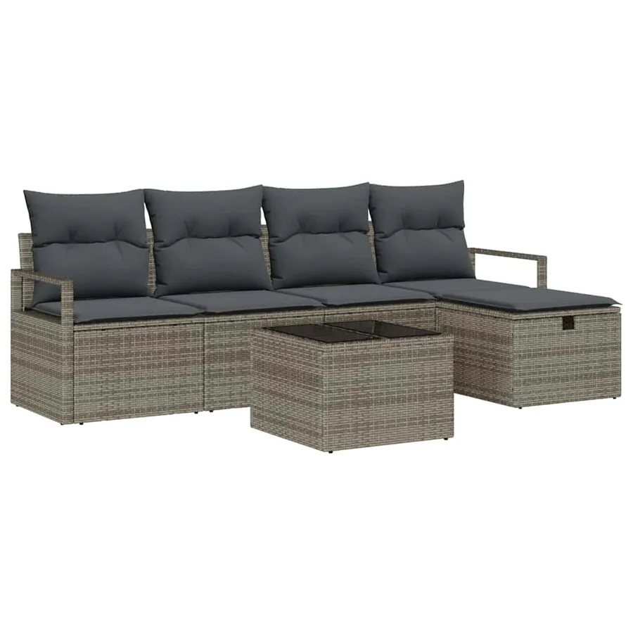 Ensemble de canapé de jardin avec coussin 6 pcs Gris Poly rotin - 2