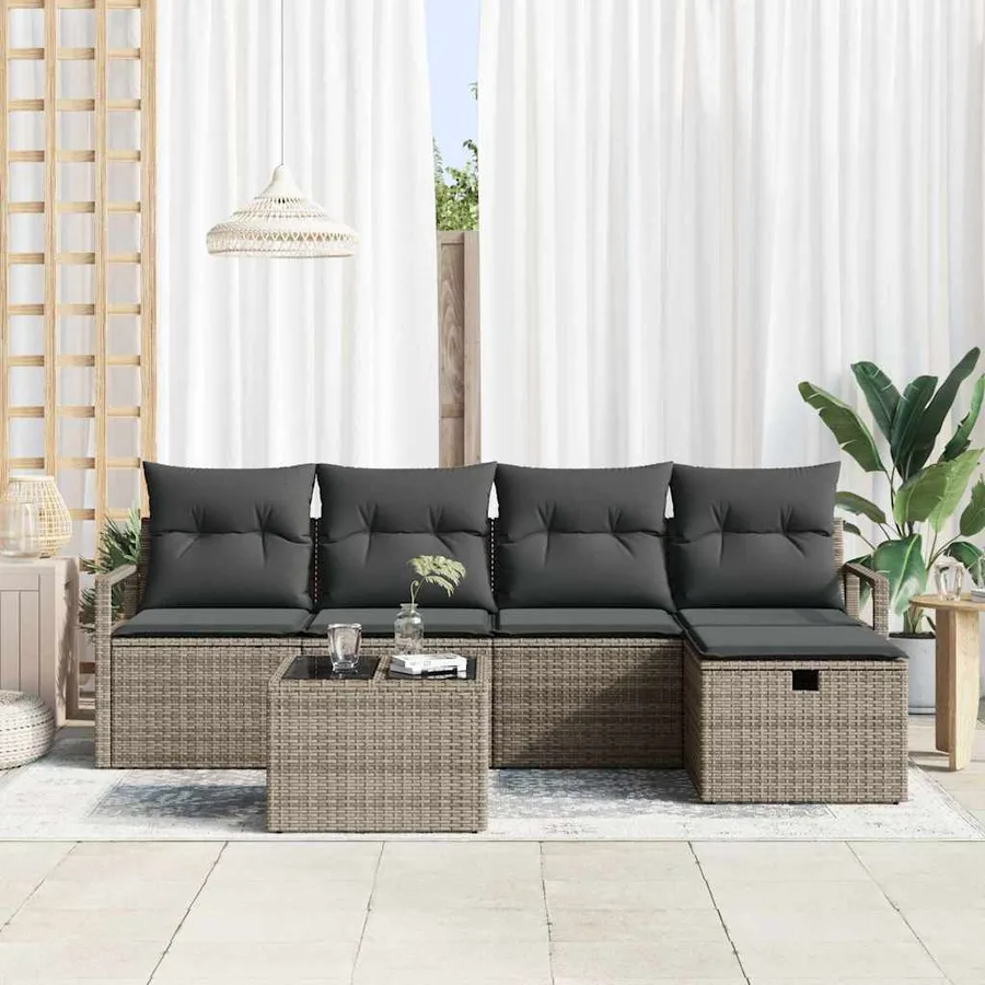Ensemble de canapé de jardin avec coussin 6 pcs Gris Poly rotin - 3