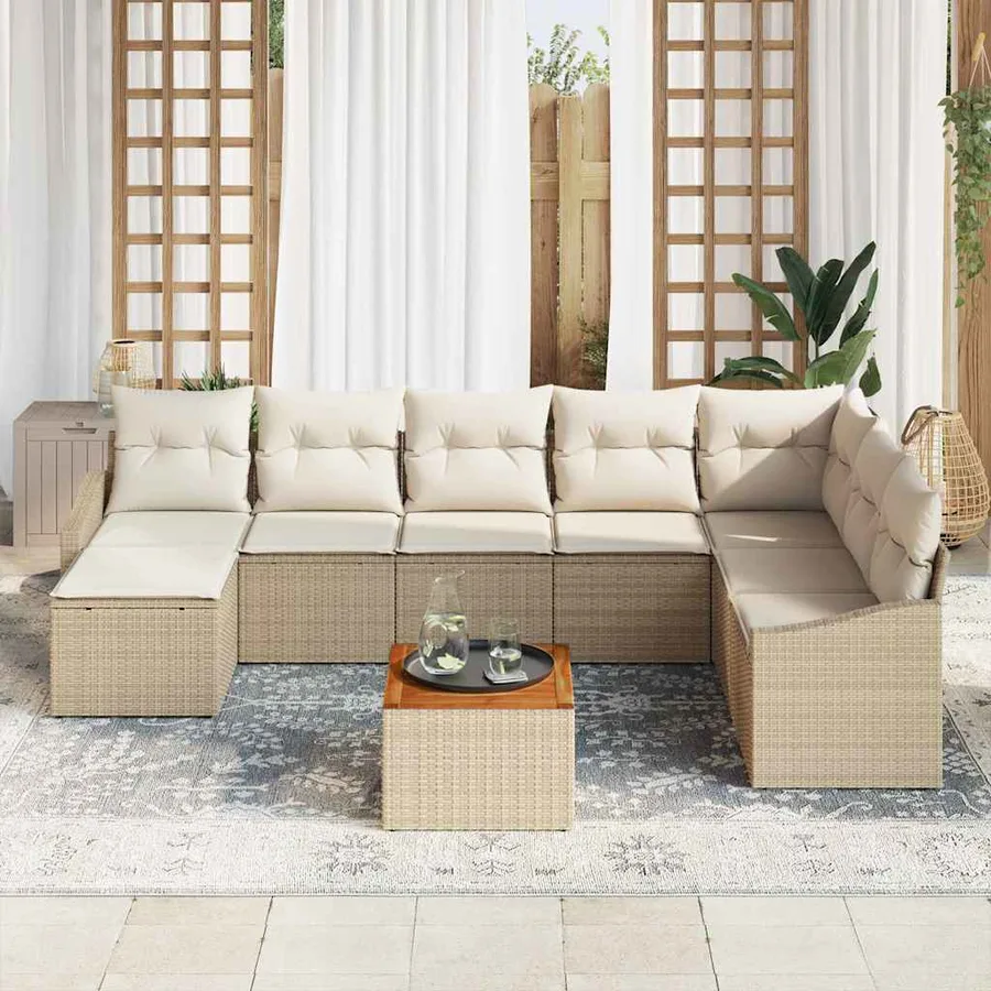 Ensemble de canapé de jardin avec coussin 9 pcs Beige polyrotin - 3