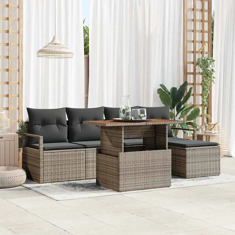 Ensemble de canapé de jardin 6 pcs Gris Poly rotin