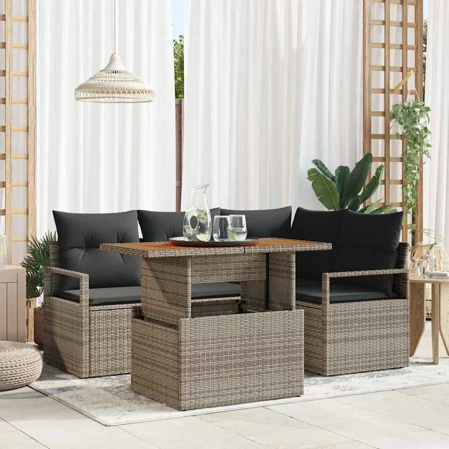 Ensemble de canapé de jardin 5 pcs Gris Poly rotin