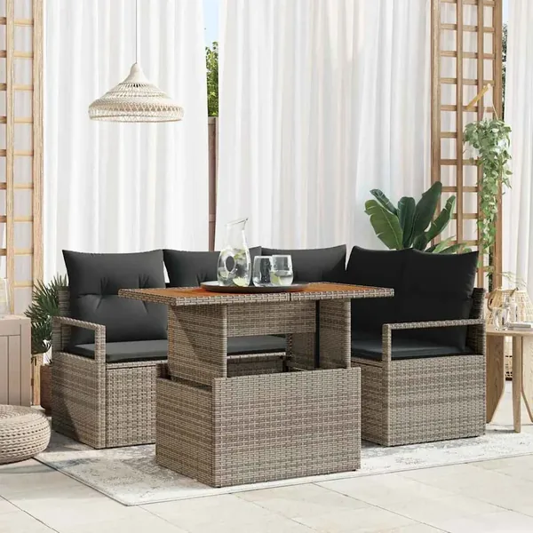 Ensemble de canapé de jardin 5 pcs Gris Poly rotin