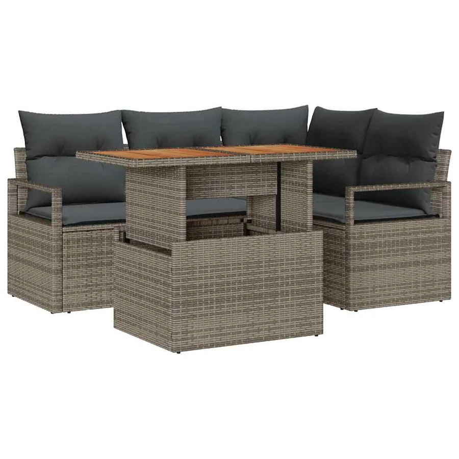 Ensemble de canapé de jardin 5 pcs Gris Poly rotin - 2