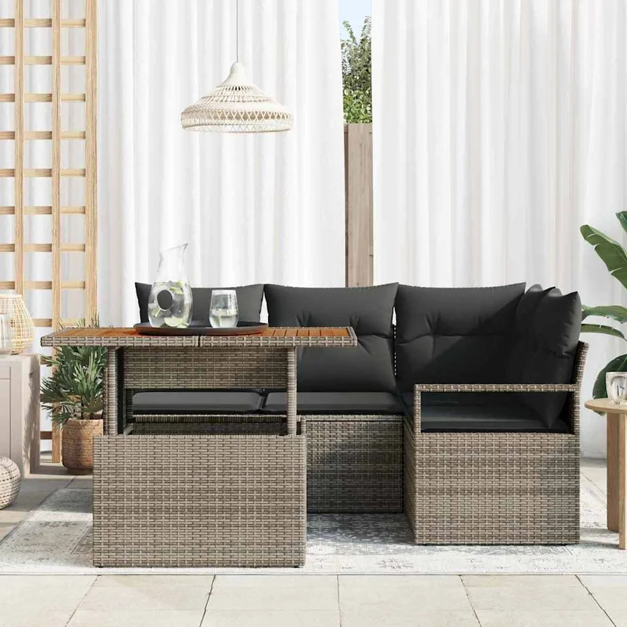 Ensemble de canapé de jardin 5 pcs Gris Poly rotin - 3