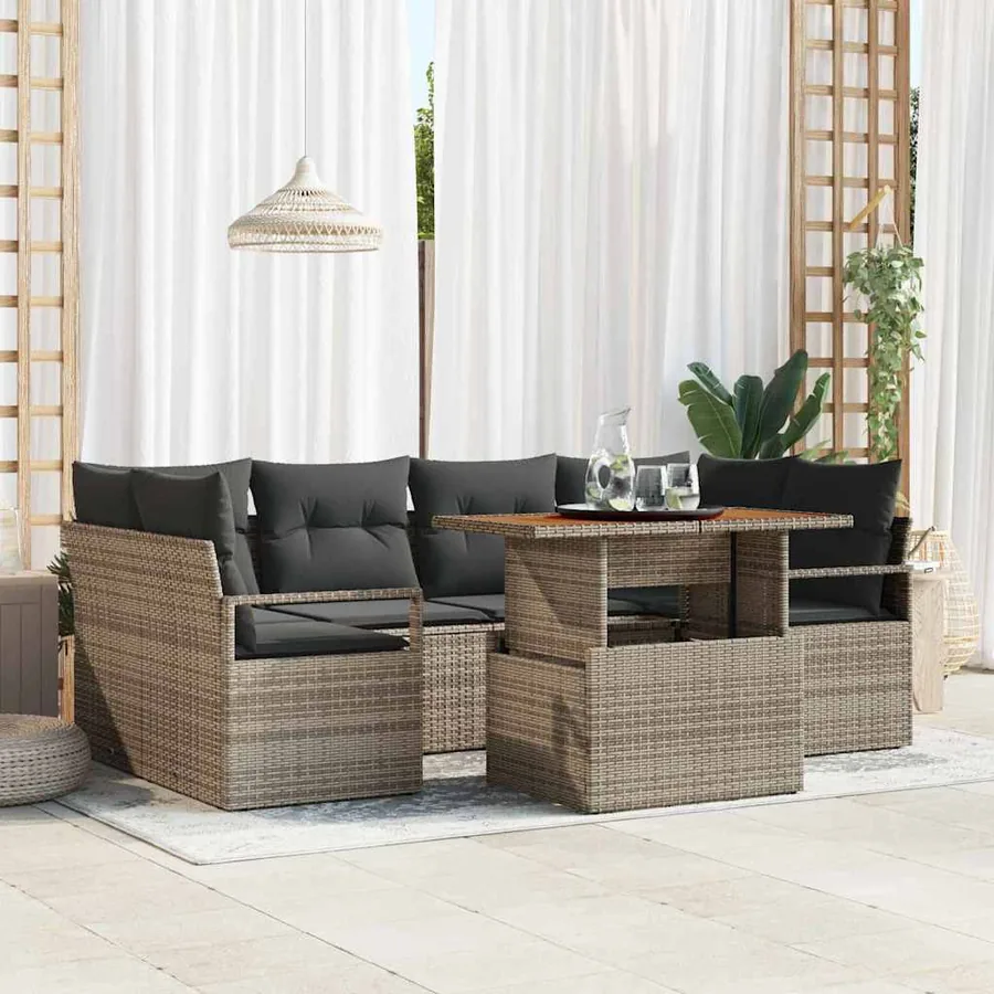 Ensemble de canapé de jardin 7 pcs Gris Poly rotin