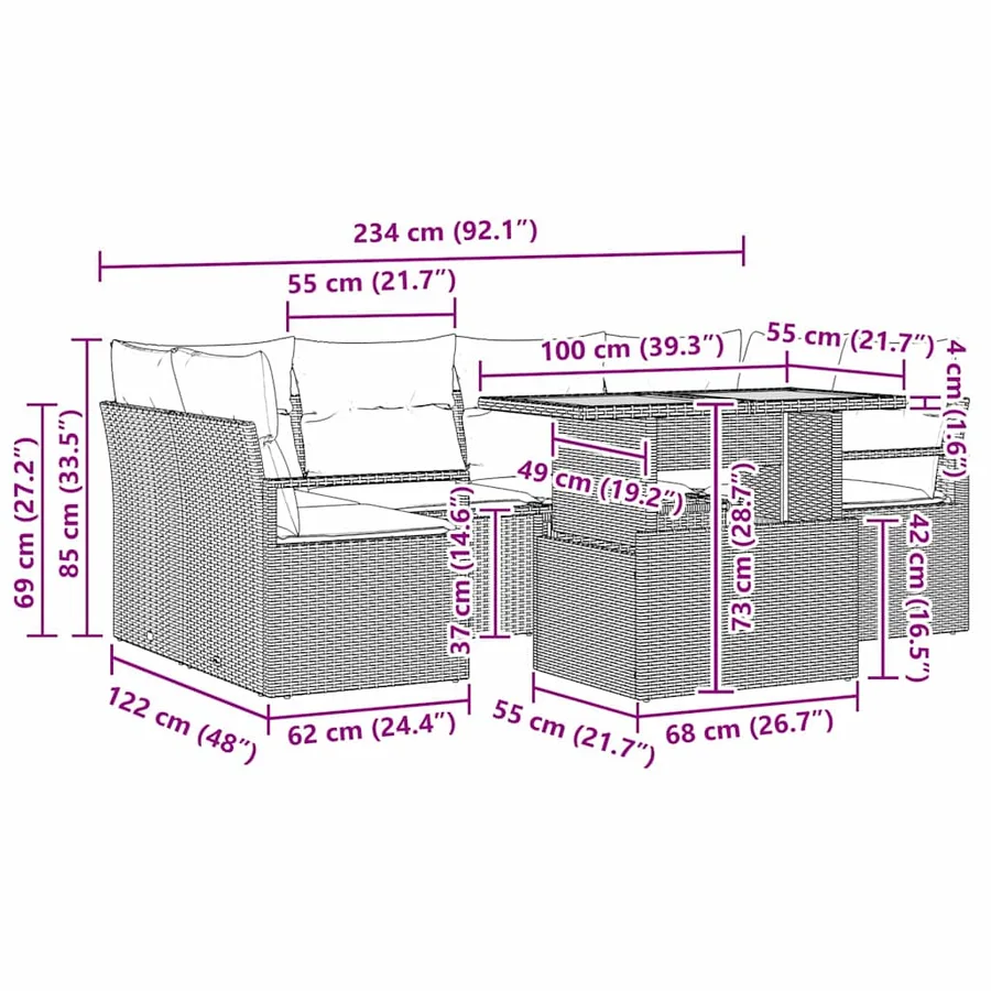 Ensemble de canapé de jardin 7 pcs Gris Poly rotin - 15
