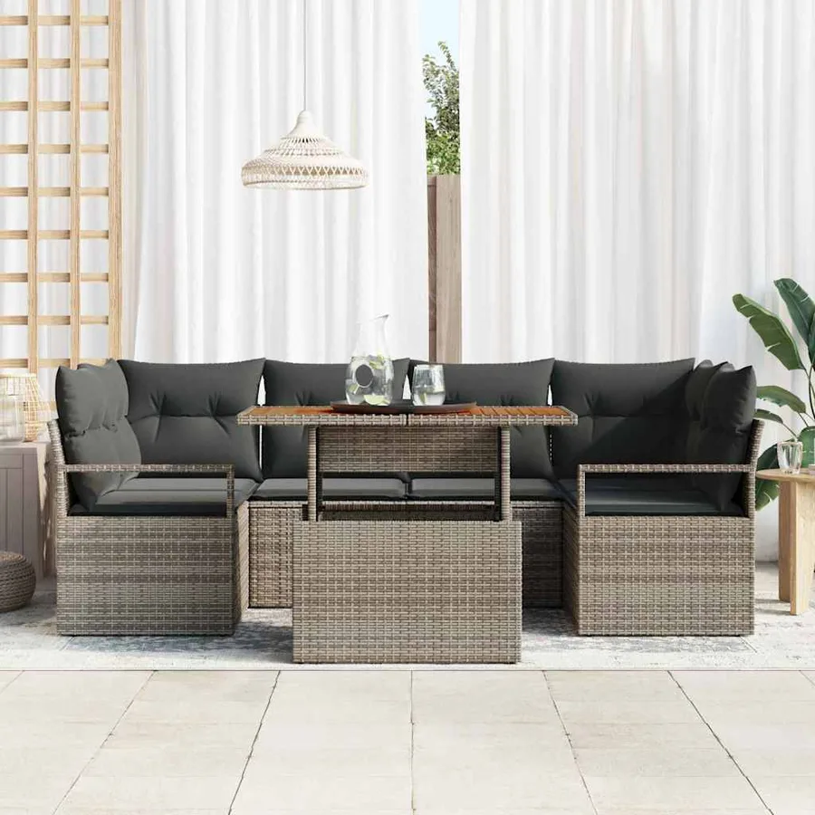 Ensemble de canapé de jardin 7 pcs Gris Poly rotin - 3