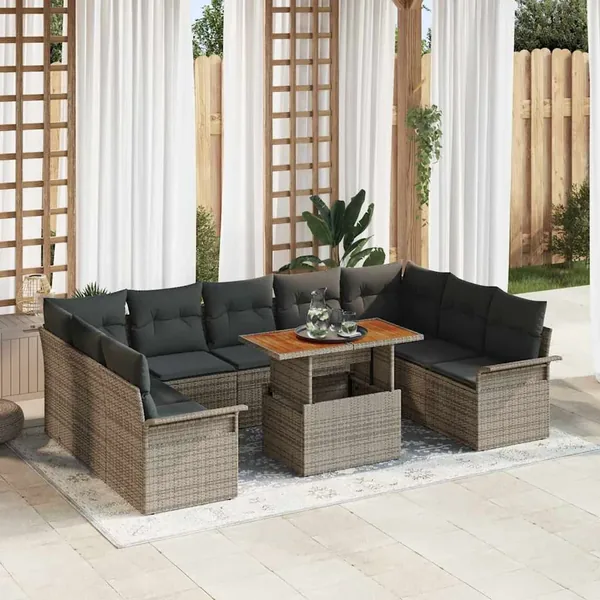 Ensemble de canapé de jardin 10 pcs Gris Poly rotin