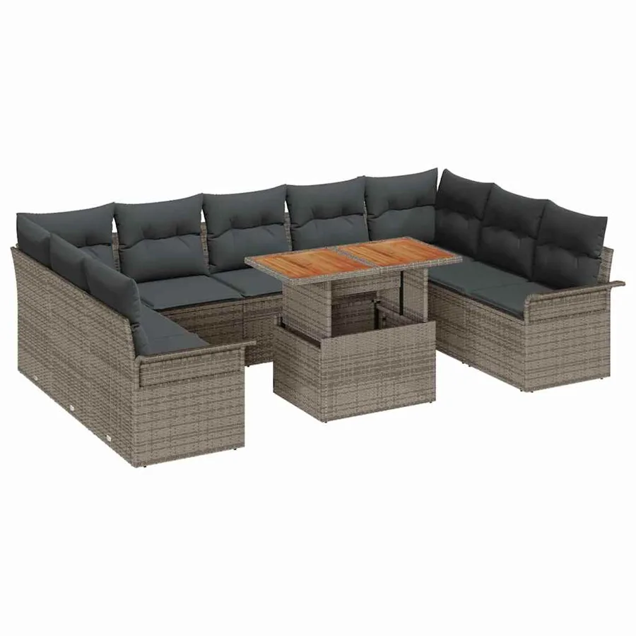 Ensemble de canapé de jardin 10 pcs Gris Poly rotin - 2