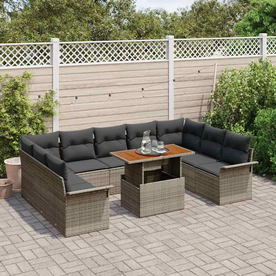 Ensemble de canapé de jardin 10 pcs Gris Poly rotin - 3