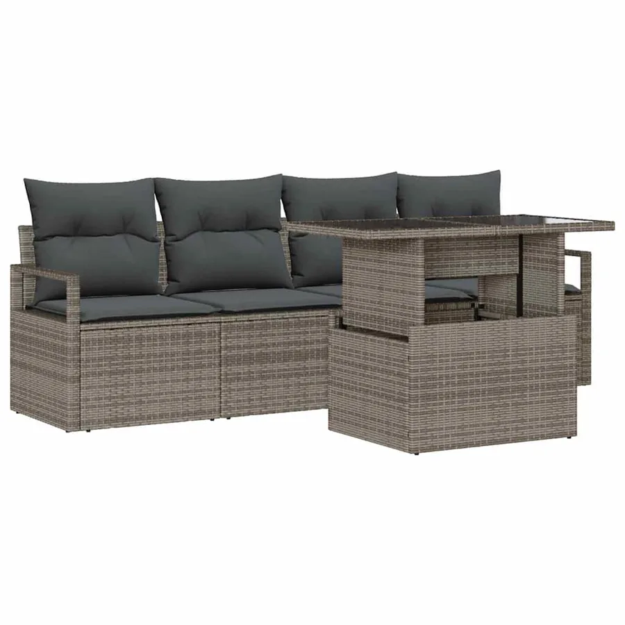 Ensemble de canapé de jardin 5 pcs Gris Poly rotin - 2
