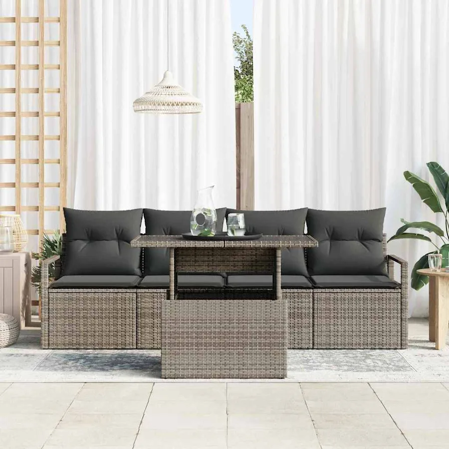 Ensemble de canapé de jardin 5 pcs Gris Poly rotin - 3