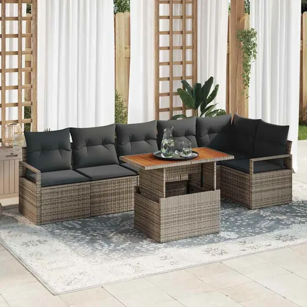 Ensemble de canapé de jardin 7 pcs Gris Poly rotin